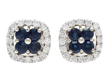 Load image into Gallery viewer, 1.50 Carats Natural Sapphire and Diamond 14K Solid White Gold Earrings