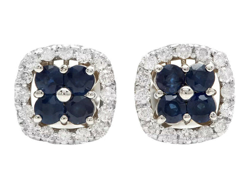 1.50 Carats Natural Sapphire and Diamond 14K Solid White Gold Earrings