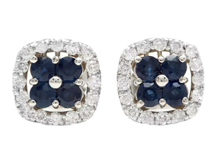 1.50 Carats Natural Sapphire and Diamond 14K Solid White Gold Earrings