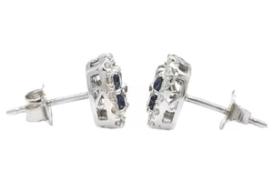 1.50 Carats Natural Sapphire and Diamond 14K Solid White Gold Earrings