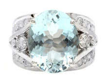 Load image into Gallery viewer, 9.30 Carats Exquisite Natural Aquamarine and Diamond 14K Solid White Gold Ring