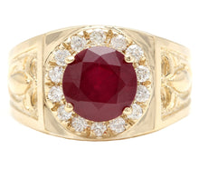 Load image into Gallery viewer, 5.00 Carats Red Ruby and Diamond 14K Solid Yellow Gold Men&#39;s Ring