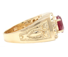 Load image into Gallery viewer, 5.00 Carats Red Ruby and Diamond 14K Solid Yellow Gold Men&#39;s Ring