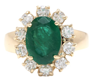 4.40 Carats Natural Emerald and Diamond 14K Solid Yellow Gold Ring