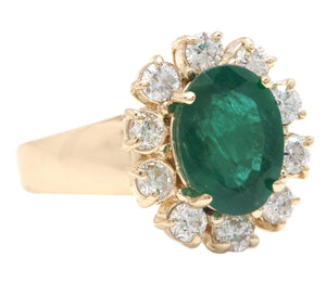 4.40 Carats Natural Emerald and Diamond 14K Solid Yellow Gold Ring