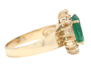 4.40 Carats Natural Emerald and Diamond 14K Solid Yellow Gold Ring