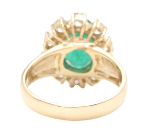 4.40 Carats Natural Emerald and Diamond 14K Solid Yellow Gold Ring