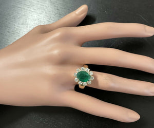4.40 Carats Natural Emerald and Diamond 14K Solid Yellow Gold Ring