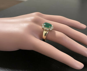 4.40 Carats Natural Emerald and Diamond 14K Solid Yellow Gold Ring