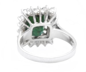 5.70 Carats Natural Very Nice Looking Green Tourmaline and Diamond 14K Solid White Gold Ring