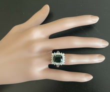 Load image into Gallery viewer, 5.70 Carats Natural Very Nice Looking Green Tourmaline and Diamond 14K Solid White Gold Ring