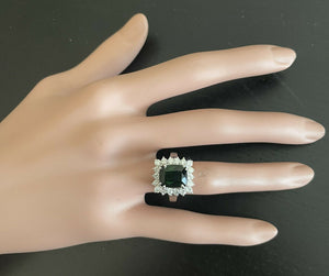 5.70 Carats Natural Very Nice Looking Green Tourmaline and Diamond 14K Solid White Gold Ring