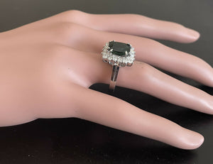 5.70 Carats Natural Very Nice Looking Green Tourmaline and Diamond 14K Solid White Gold Ring