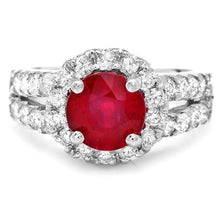 Load image into Gallery viewer, 4.10 Carats Natural Red Ruby and Diamond 14K Solid White Gold Ring