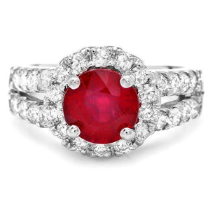 4.10 Carats Natural Red Ruby and Diamond 14K Solid White Gold Ring
