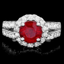 Load image into Gallery viewer, 4.10 Carats Natural Red Ruby and Diamond 14K Solid White Gold Ring