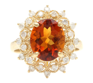 4.20 Carats Exquisite Natural Madeira Citrine and Diamond 14K Solid Yellow Gold Ring
