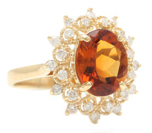Load image into Gallery viewer, 4.20 Carats Exquisite Natural Madeira Citrine and Diamond 14K Solid Yellow Gold Ring