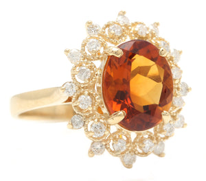 4.20 Carats Exquisite Natural Madeira Citrine and Diamond 14K Solid Yellow Gold Ring