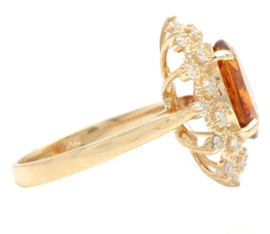 4.20 Carats Exquisite Natural Madeira Citrine and Diamond 14K Solid Yellow Gold Ring