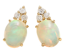 Load image into Gallery viewer, 2.80 Carats Natural Opal and Diamond 14K Solid Yellow Gold Stud Earrings