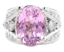 Load image into Gallery viewer, 13.30 Carats Natural Kunzite and Diamond 14K Solid White Gold Ring