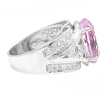Load image into Gallery viewer, 13.30 Carats Natural Kunzite and Diamond 14K Solid White Gold Ring
