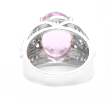 Load image into Gallery viewer, 13.30 Carats Natural Kunzite and Diamond 14K Solid White Gold Ring