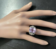 Load image into Gallery viewer, 13.30 Carats Natural Kunzite and Diamond 14K Solid White Gold Ring