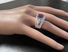 Load image into Gallery viewer, 13.30 Carats Natural Kunzite and Diamond 14K Solid White Gold Ring