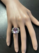 Load image into Gallery viewer, 13.30 Carats Natural Kunzite and Diamond 14K Solid White Gold Ring