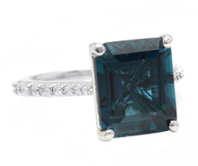 Load image into Gallery viewer, 7.90 Carats Natural Impressive London Blue Topaz and Diamond 14K White Gold Ring