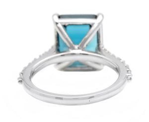 7.90 Carats Natural Impressive London Blue Topaz and Diamond 14K White Gold Ring