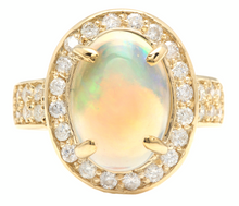 Load image into Gallery viewer, 6.00 Carats Natural Impressive Ethiopian Opal and Diamond 14K Solid Yellow Gold Ring