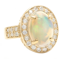 Load image into Gallery viewer, 6.00 Carats Natural Impressive Ethiopian Opal and Diamond 14K Solid Yellow Gold Ring