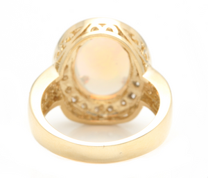 6.00 Carats Natural Impressive Ethiopian Opal and Diamond 14K Solid Yellow Gold Ring