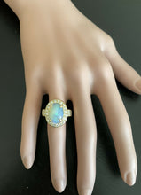 Load image into Gallery viewer, 6.00 Carats Natural Impressive Ethiopian Opal and Diamond 14K Solid Yellow Gold Ring