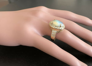 6.00 Carats Natural Impressive Ethiopian Opal and Diamond 14K Solid Yellow Gold Ring