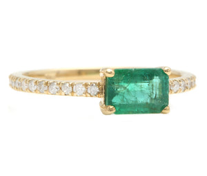 1.20 Carats Natural Emerald and Diamond 14K Solid Yellow Gold Ring