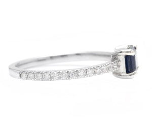 1.30Ct Natural Blue Sapphire and Diamond 14K Solid White Gold Ring