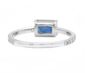 1.30Ct Natural Blue Sapphire and Diamond 14K Solid White Gold Ring