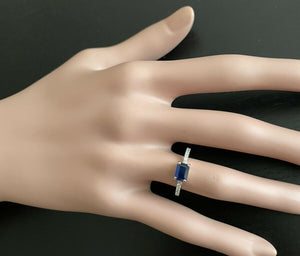 1.30Ct Natural Blue Sapphire and Diamond 14K Solid White Gold Ring