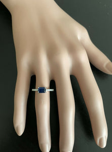 1.30Ct Natural Blue Sapphire and Diamond 14K Solid White Gold Ring
