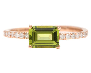 1.30 Carats Natural Peridot and Diamond 14K Solid Rose Gold Ring