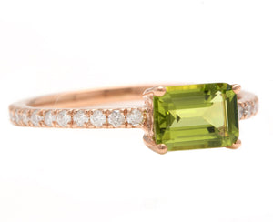 1.30 Carats Natural Peridot and Diamond 14K Solid Rose Gold Ring