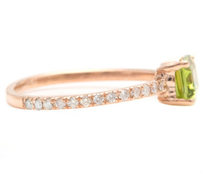 1.30 Carats Natural Peridot and Diamond 14K Solid Rose Gold Ring