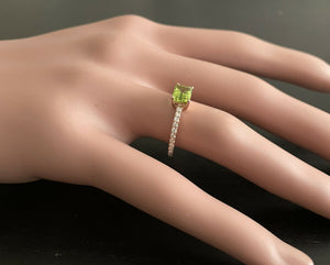 1.30 Carats Natural Peridot and Diamond 14K Solid Rose Gold Ring