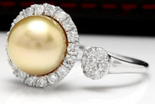 Load image into Gallery viewer, Splendid Natural South Sea Pearl and Diamond 14K Solid White Gold Ring