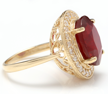 Load image into Gallery viewer, 11.75 Carats Impressive Natural Red Ruby and Diamond 14K Yellow Gold Ring