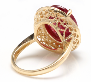 11.75 Carats Impressive Natural Red Ruby and Diamond 14K Yellow Gold Ring